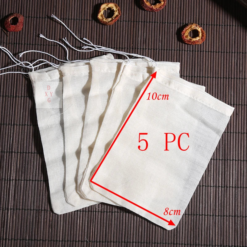 5 PC 100% Cotton Cloth Bag Spice Strainer Mesh Filter