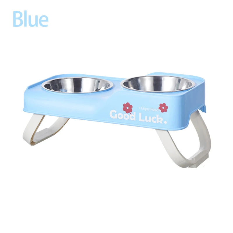 Stainless steel double-bowl elevated pet feeding bowl