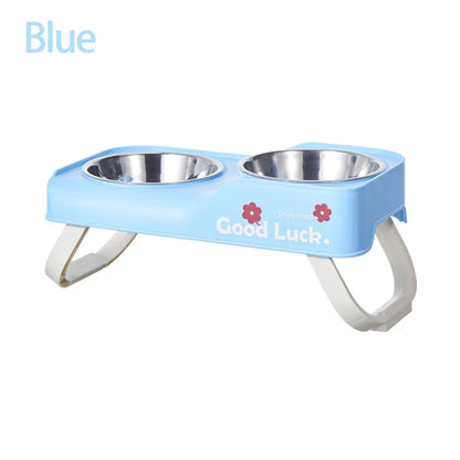 Stainless steel double-bowl elevated pet feeding bowl
