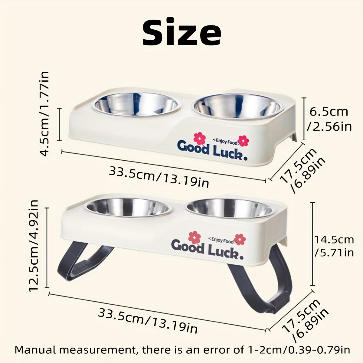 Stainless steel double-bowl elevated pet feeding bowl