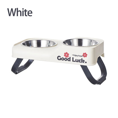 Stainless steel double-bowl elevated pet feeding bowl
