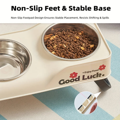 Stainless steel double-bowl elevated pet feeding bowl