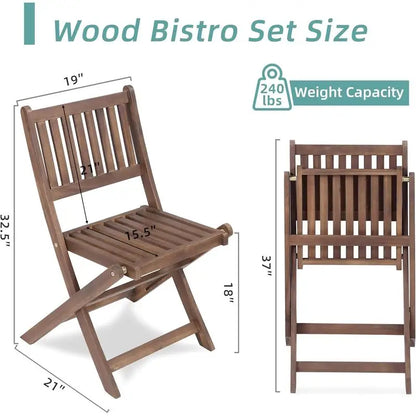 3-Piece Acacia Wood Bistro Set, Folding Patio Furniture for Garden