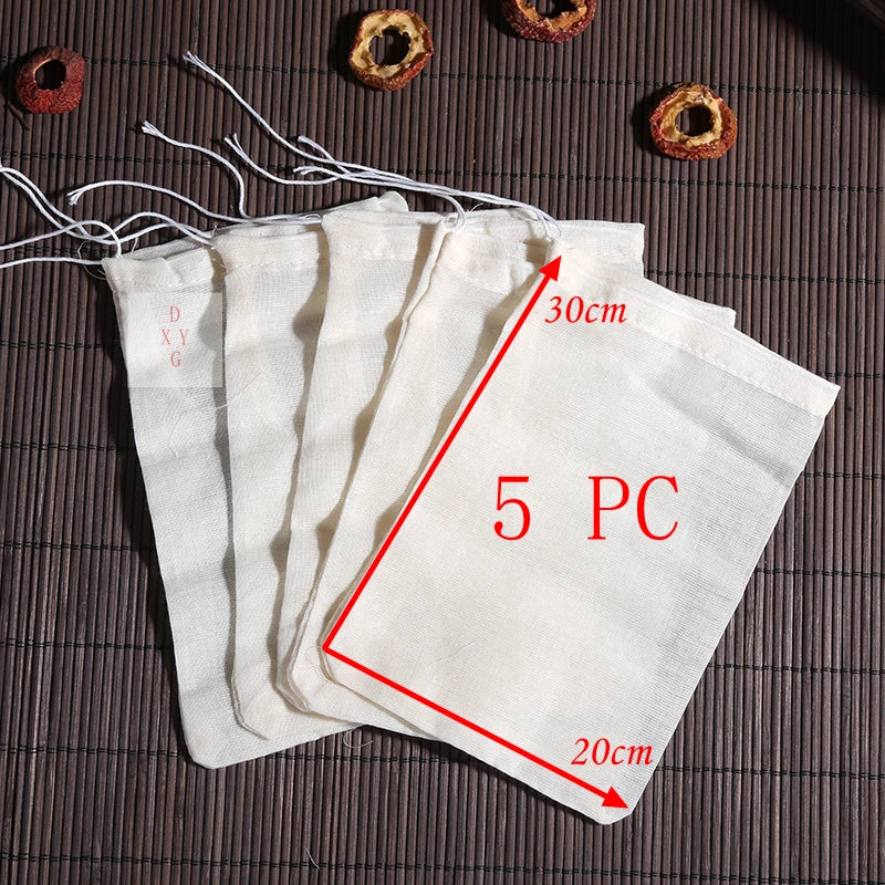 5 PC 100% Cotton Cloth Bag Spice Strainer Mesh Filter