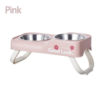 Stainless steel double-bowl elevated pet feeding bowl
