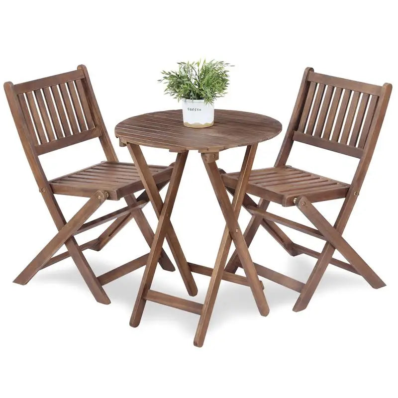 3-Piece Acacia Wood Bistro Set, Folding Patio Furniture for Garden