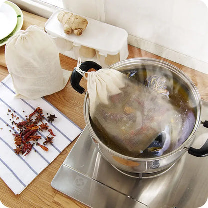 5 PC 100% Cotton Cloth Bag Spice Strainer Mesh Filter