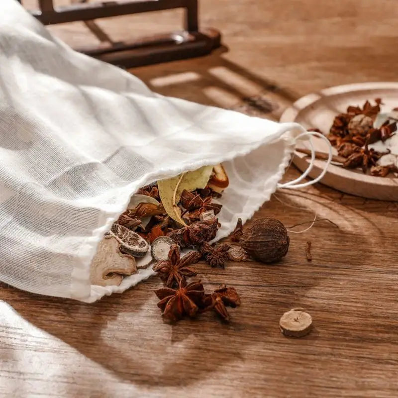 5 PC 100% Cotton Cloth Bag Spice Strainer Mesh Filter