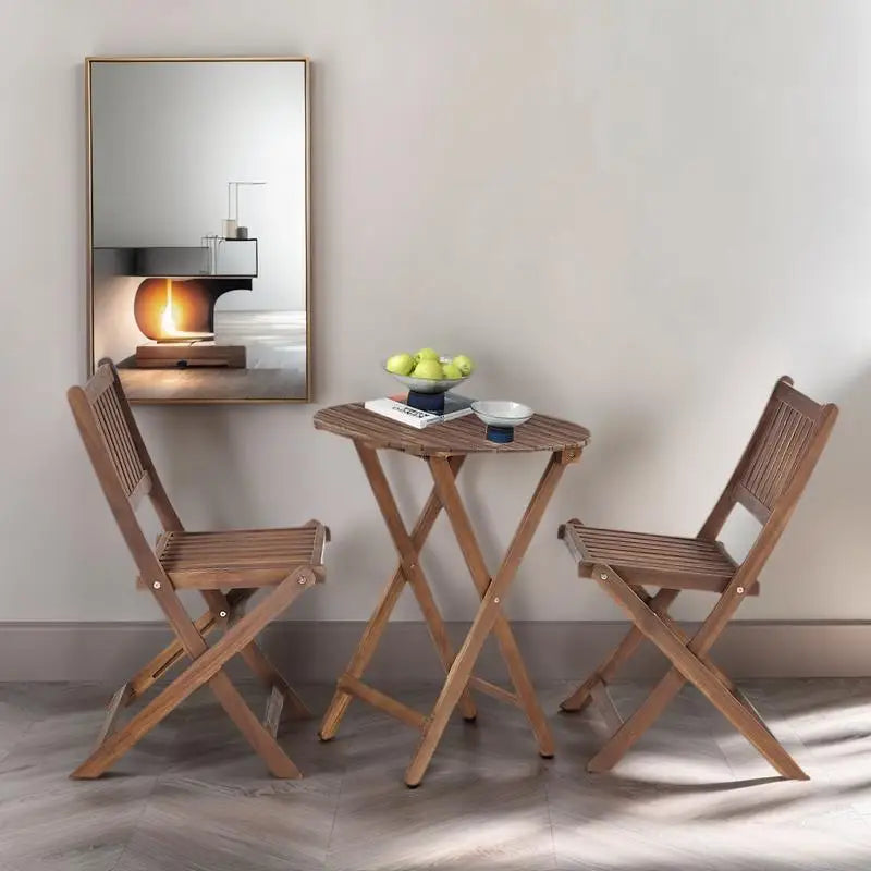 3-Piece Acacia Wood Bistro Set, Folding Patio Furniture for Garden