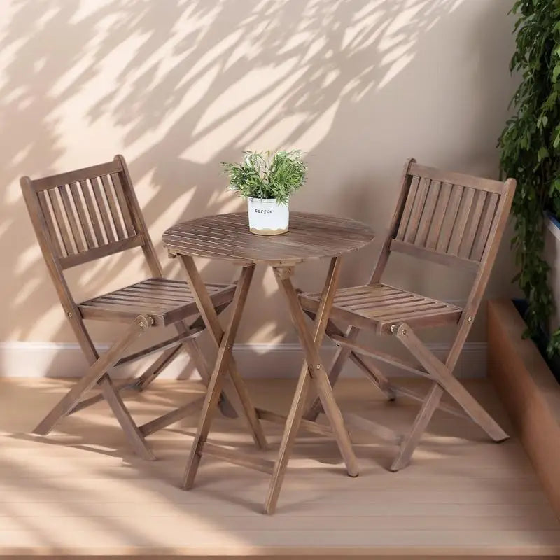 3-Piece Acacia Wood Bistro Set, Folding Patio Furniture for Garden